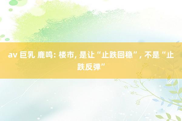 av 巨乳 鹿鸣: 楼市, 是让“止跌回稳”, 不是“止跌反弹”