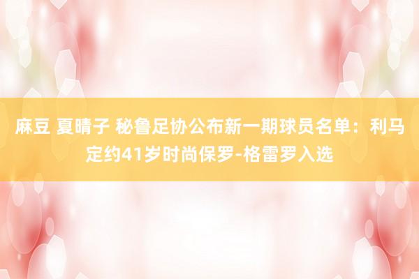 麻豆 夏晴子 秘鲁足协公布新一期球员名单：利马定约41岁时尚保罗-格雷罗入选