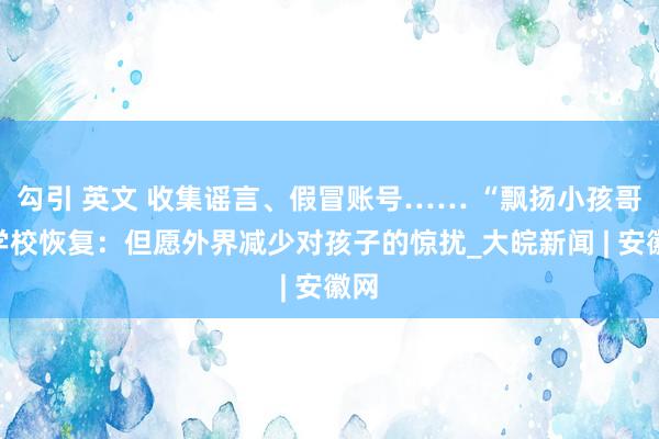 勾引 英文 收集谣言、假冒账号…… “飘扬小孩哥”学校恢复：但愿外界减少对孩子的惊扰_大皖新闻 | 安徽网