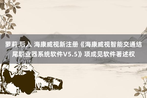 萝莉 后入 海康威视新注册《海康威视智能交通结尾职业器系统软件V5.5》项成见软件著述权
